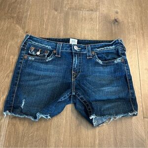 True Religion Denim Blue Jean cut off  semi low rise Shorts 32